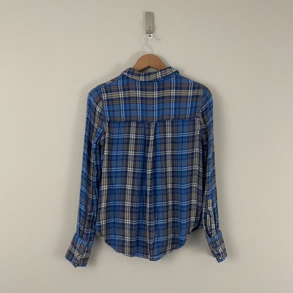 Free People Joplin Plaid Flannel Button Down Top in Blue Size XS - Picture 2 of 6